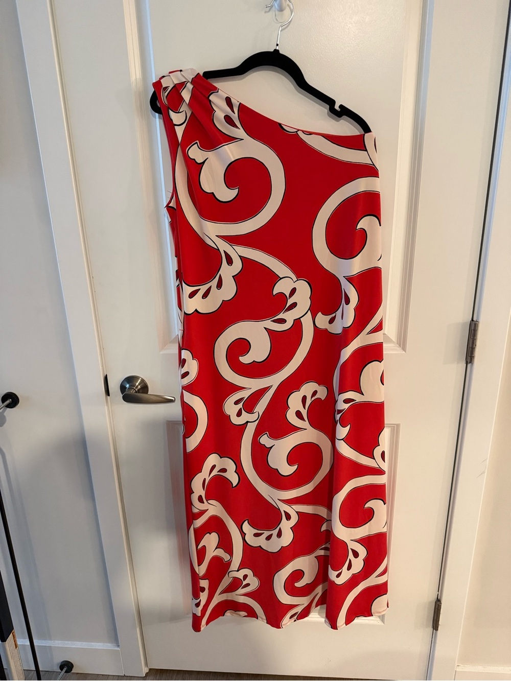 Chico's Red One-Shoulder Swirl-Print Maxi Dress